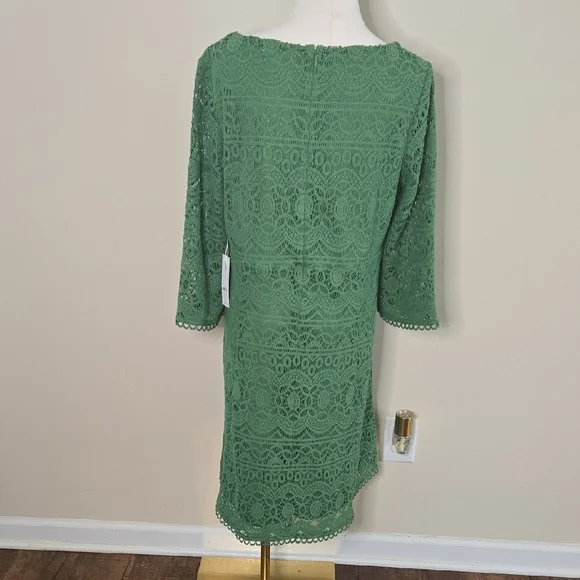 Chico’s Kelly Green Crochet-Style Lace Dress NWT Long Sleeve Midi Embroidered - Picture 8 of 10